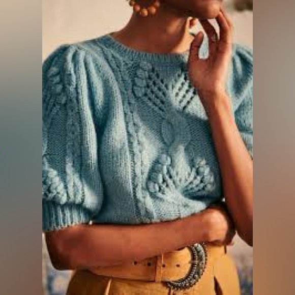 Sezane Sweaters - SEZANE Light Blue Mohair Wool Knit Short Sleeve Cableknit Sweater Pull Giulia